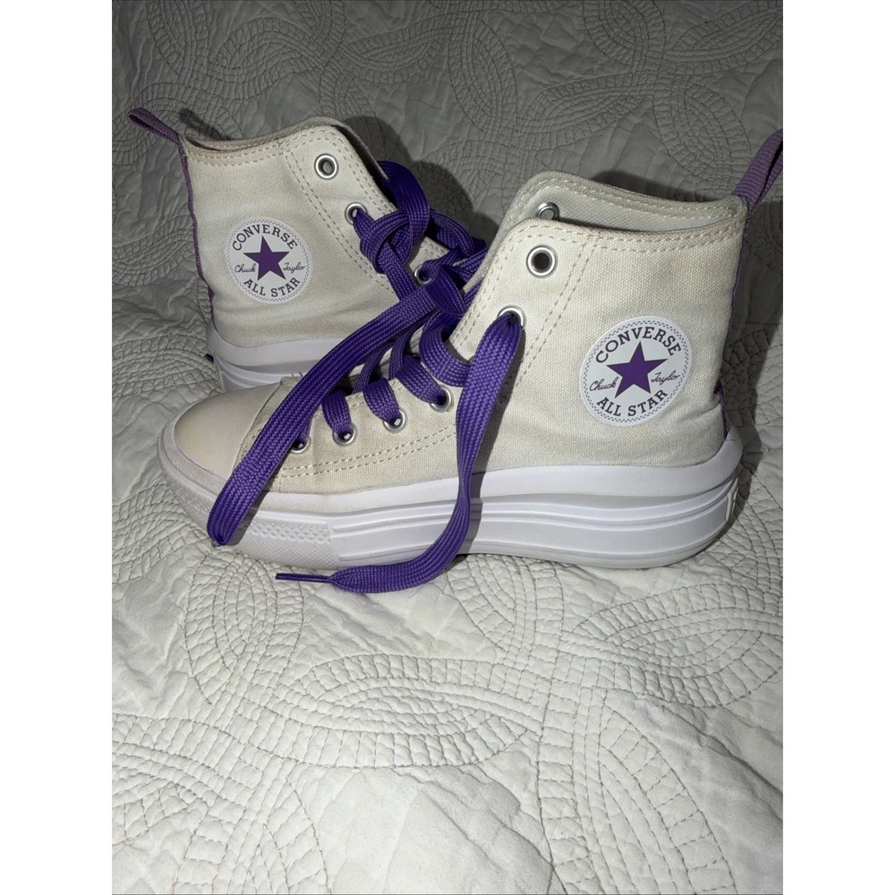 Converse Chuck Taylor High Top Platform Sneakers White/Purple Youth Sz 2